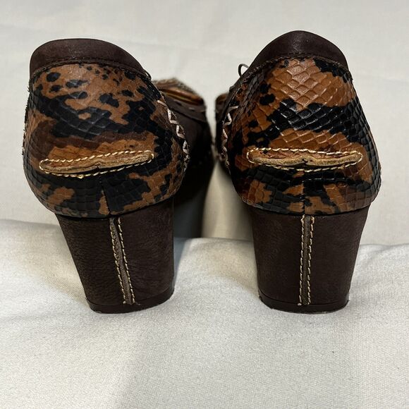 JESSICA BENNETT BROWN Leather WOMEN WEDGES SHOES 8.5 vintage look Leopard Print - Picture 9 of 12